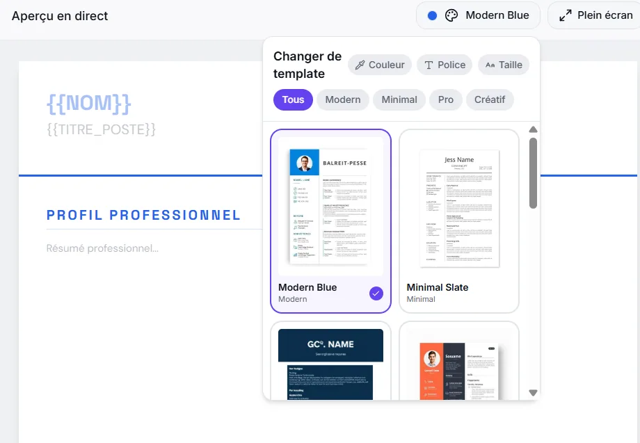 CV Magic � Interface de cr�ation de CV