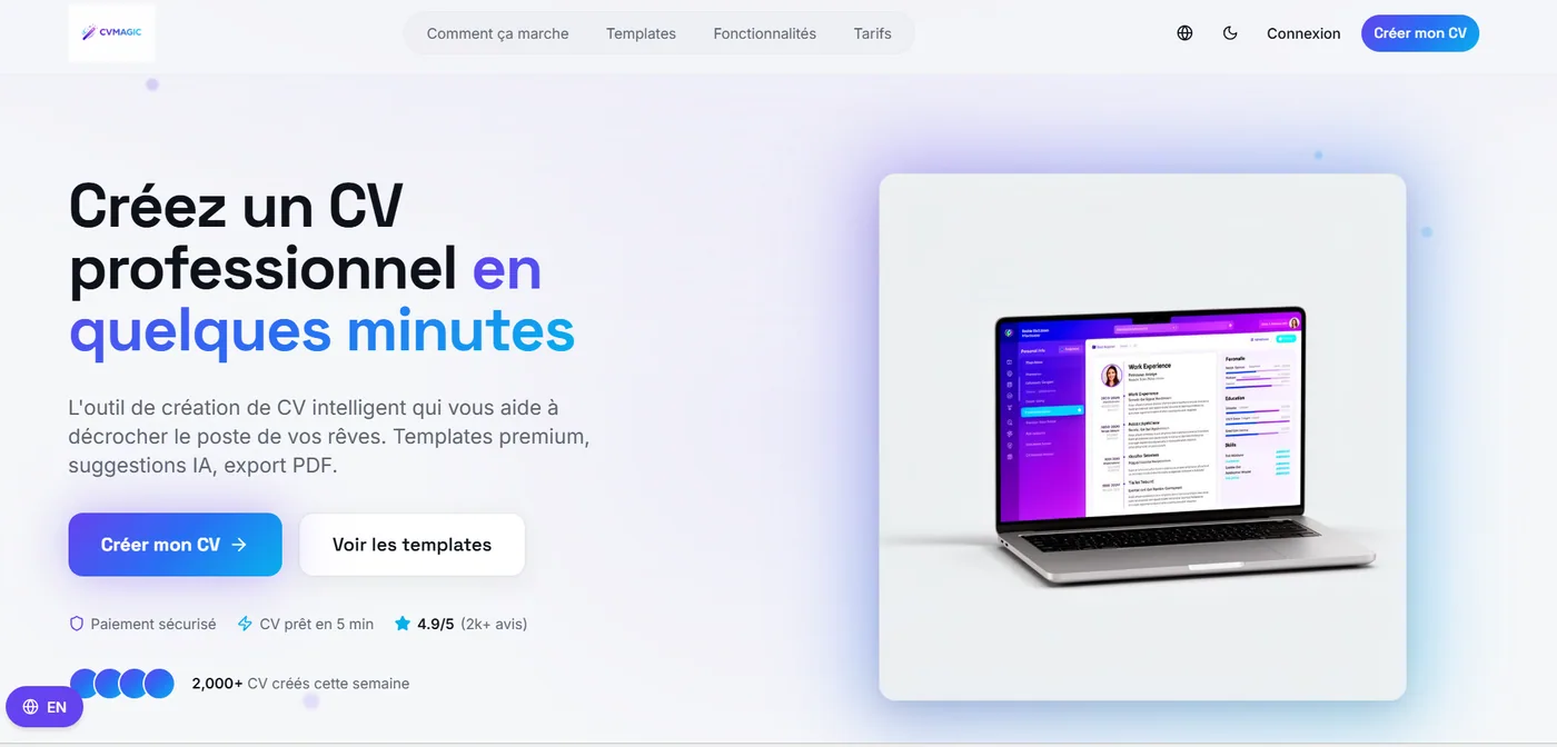 CV Magic � Page d'accueil de la landing page